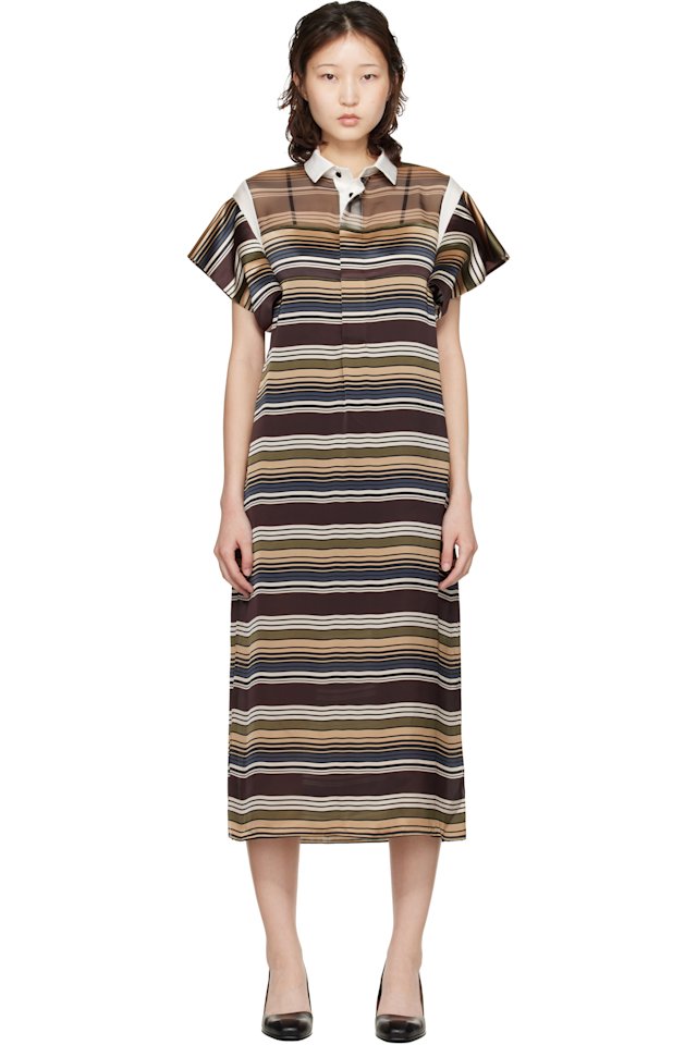 sacai — Multicolor Horizontal Stripe Midi Dress