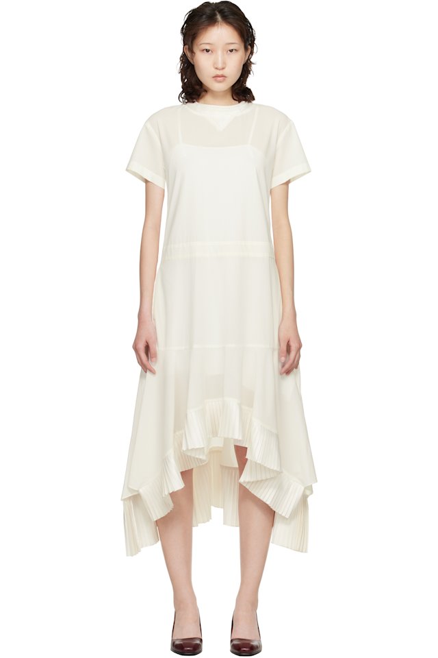 sacai — Off-White Cotton Broadcloth Midi Dress