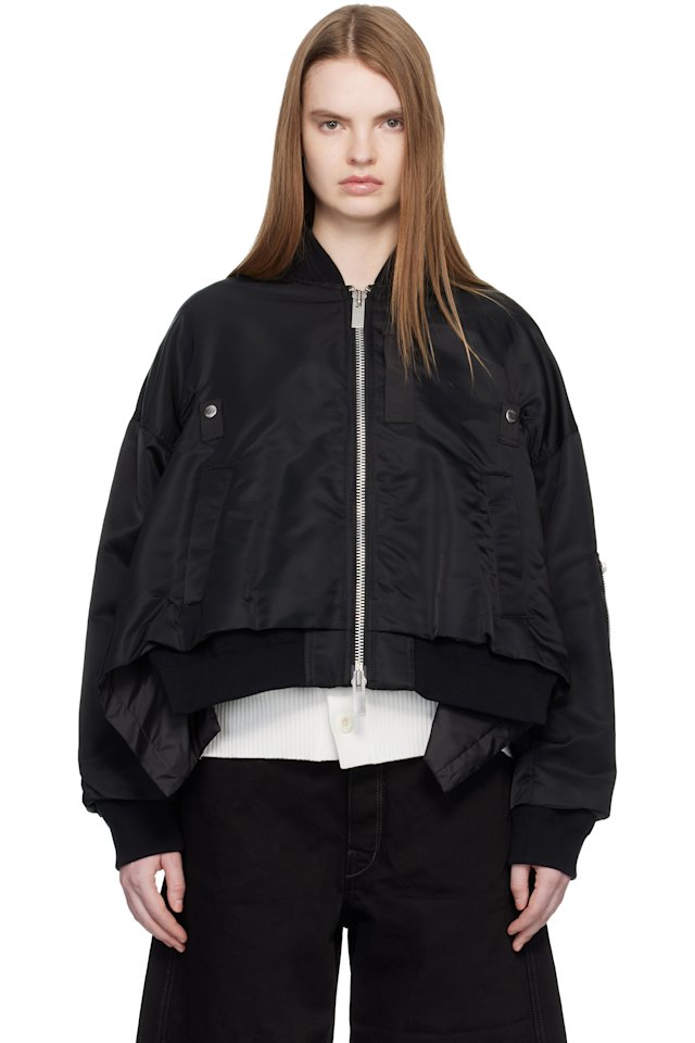 sacai — Black Nylon Twill Bomber Jacket