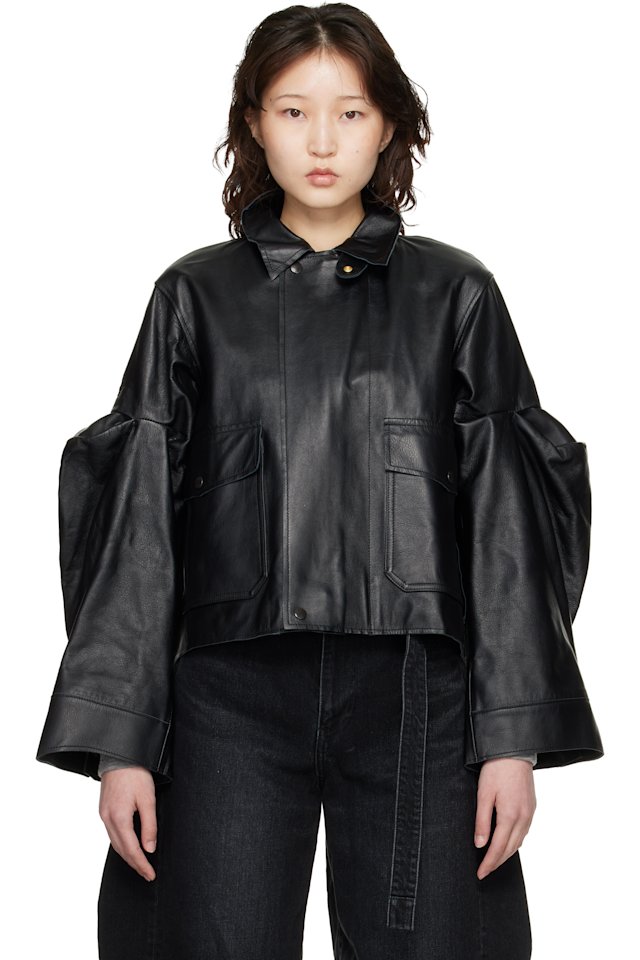 sacai — Black Leather Blouson Jacket