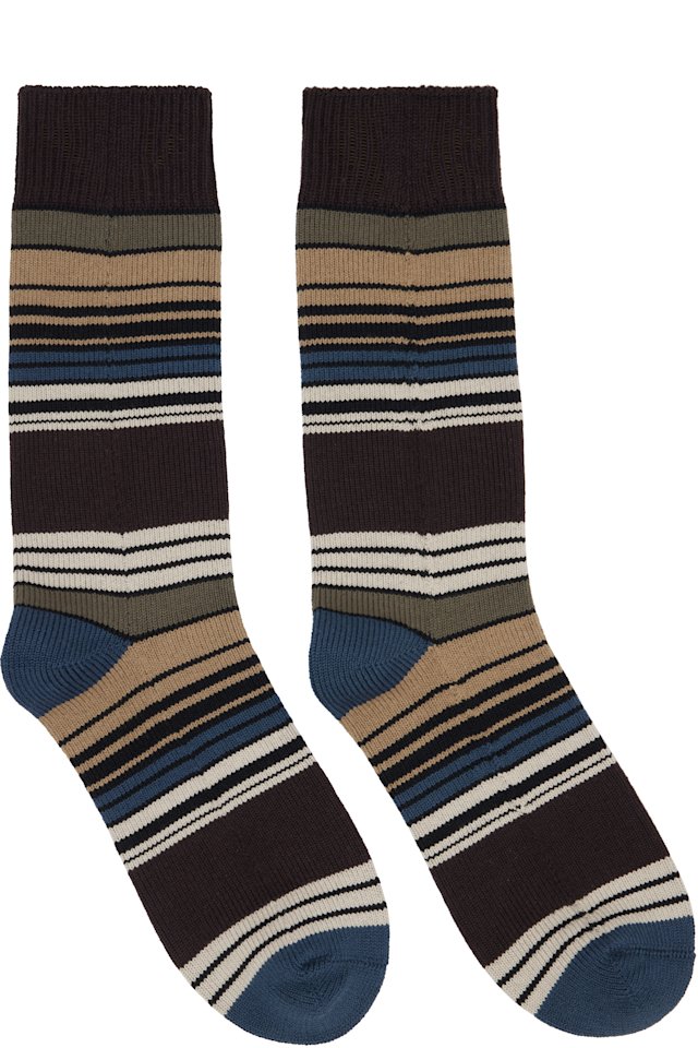 sacai — Brown Horizontal Stripe Socks