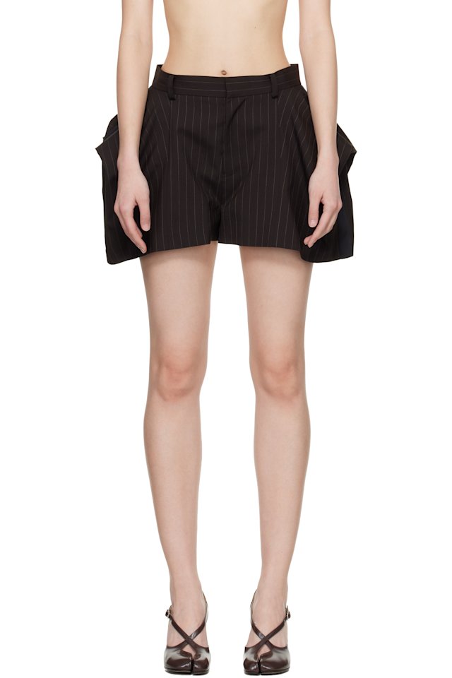 sacai — Brown Chalk Stripe Shorts