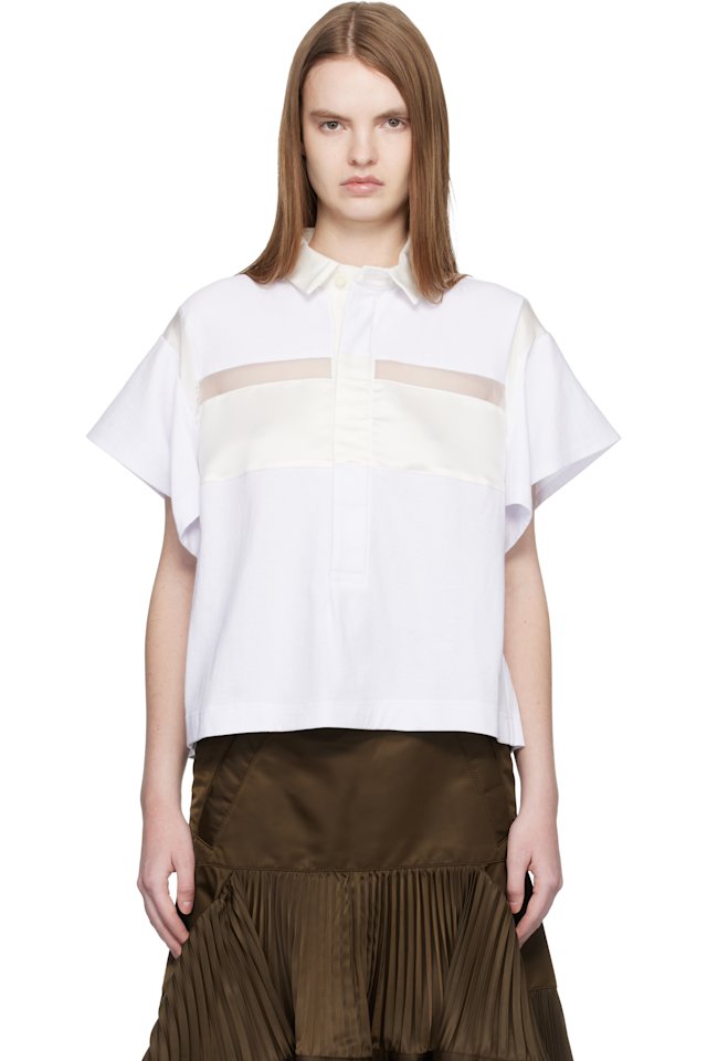 sacai — White Cotton Jersey Polo