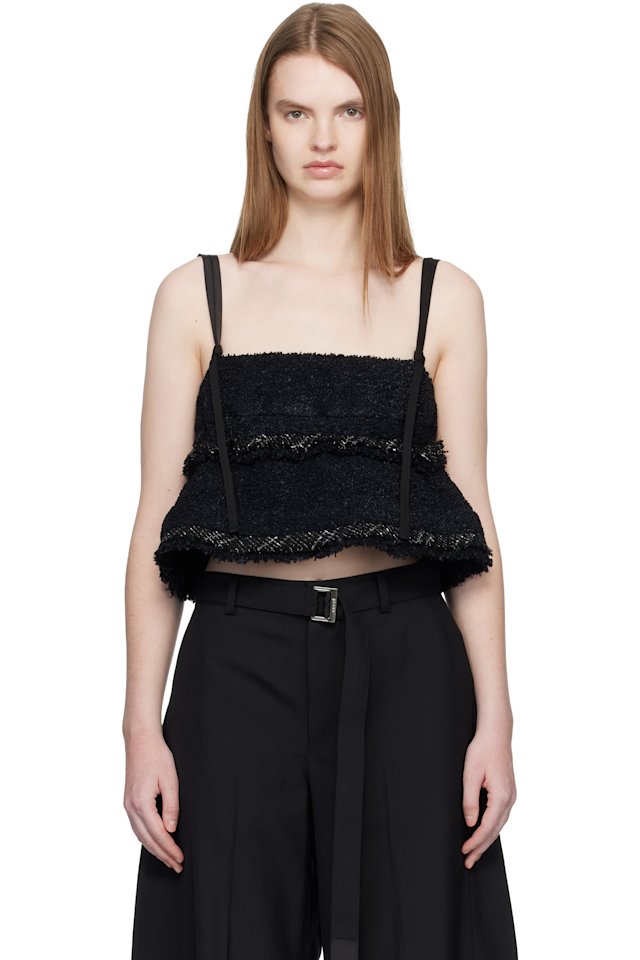 sacai — Black Tweed Camisole