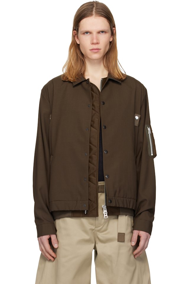 sacai — Brown Suiting & Nylon Twill Bomber Jacket