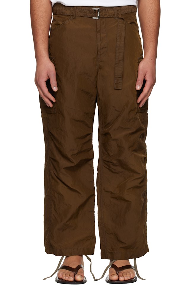 sacai — Brown Treated Nylon Twill Cargo Pants