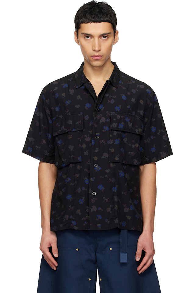 sacai — Black Overdyed Floral Print Shirt