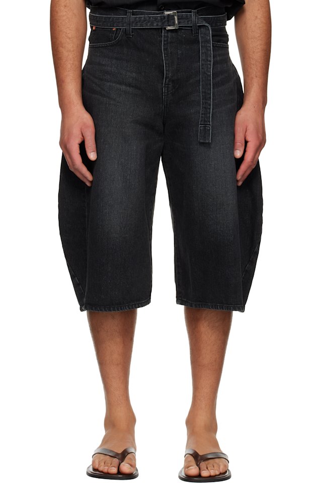 sacai — Black Faded Denim Shorts