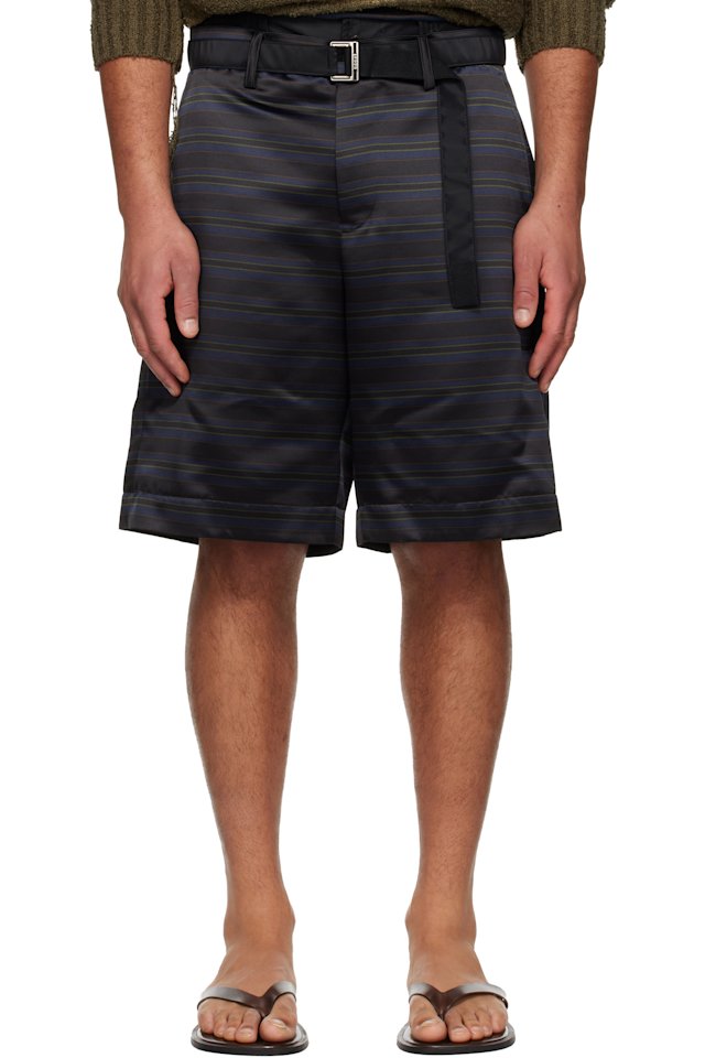 sacai — Navy Horizontal Stripe Shorts