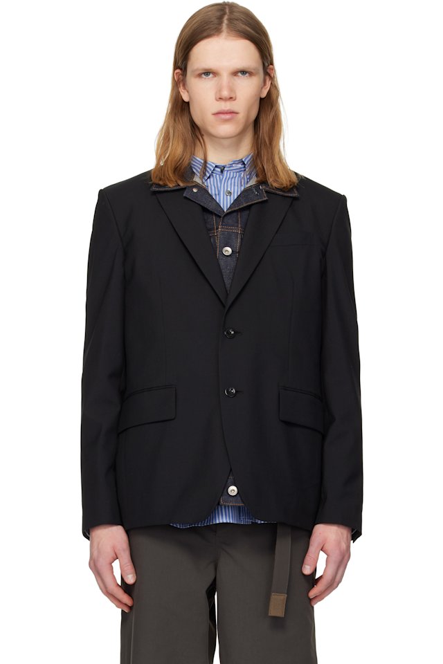 sacai — Black Suiting & Denim Blazer