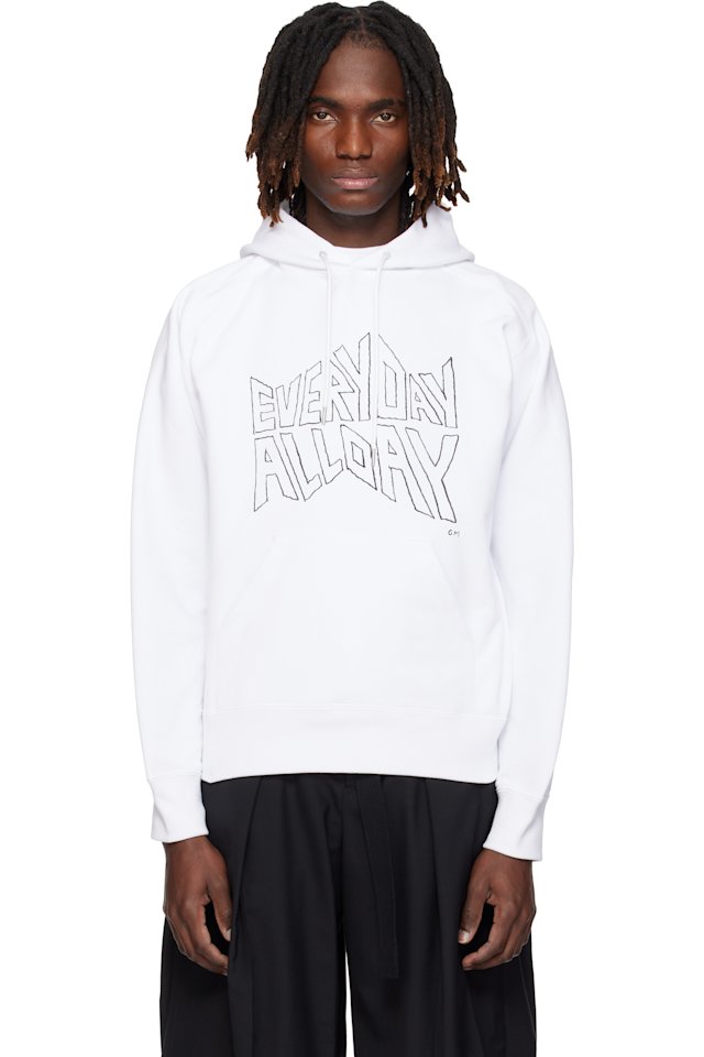 sacai — White 'geoff sacai' Print Hoodie