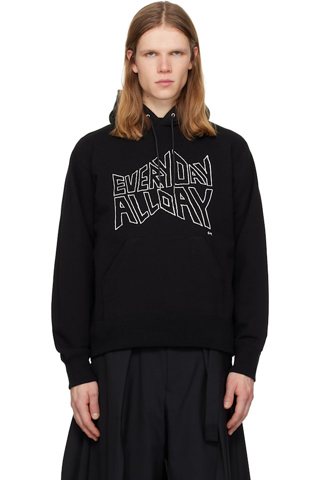 sacai — Black 'geoff sacai' Print Hoodie