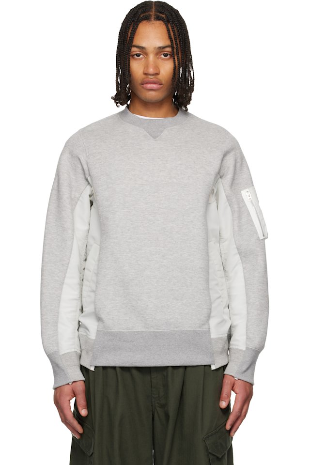 sacai — Gray Sponge Sweat & Nylon Twill Sweatshirt