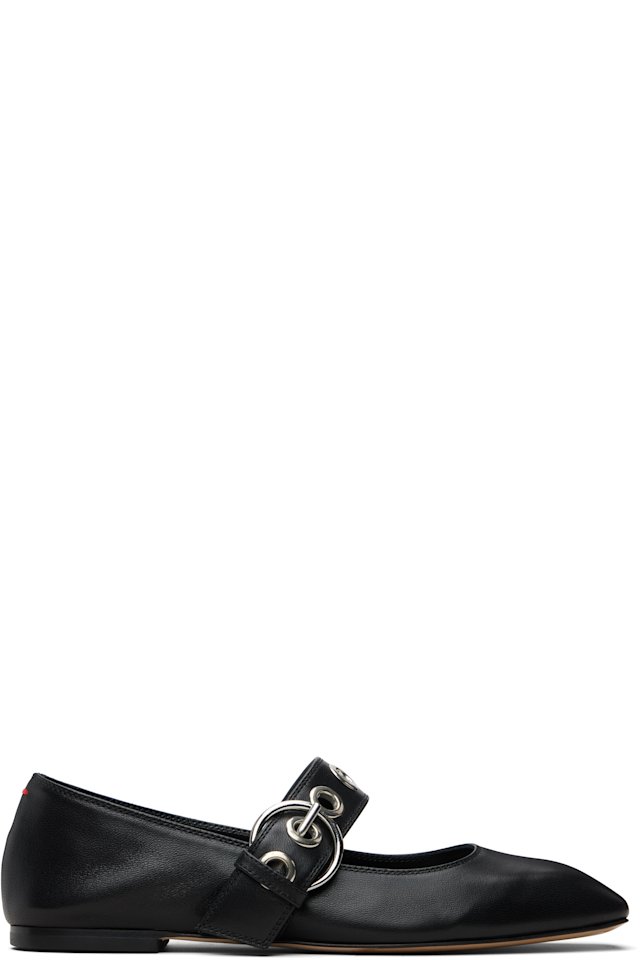 Aeyde — Black Uma Eyelet Leather Mary-Janes Flats