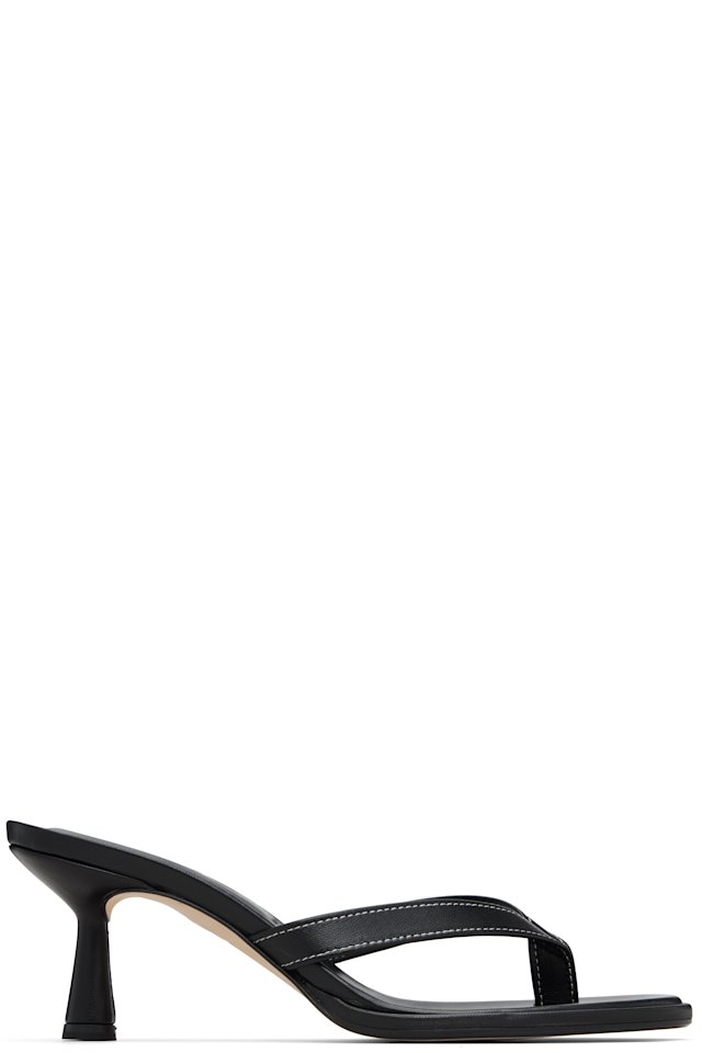 Aeyde — Black Daphne Leather Thong Heeled Sandals