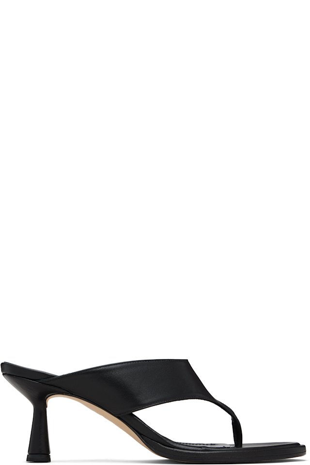 Aeyde — Black Olenna Thong Heeled Sandals