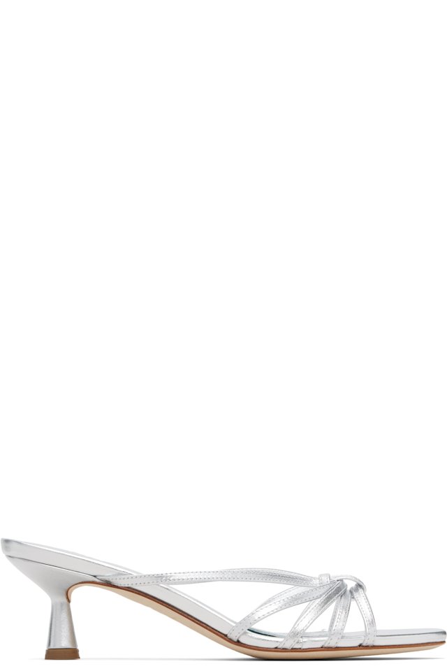 Aeyde — Silver Abby Leather Heeled Sandals