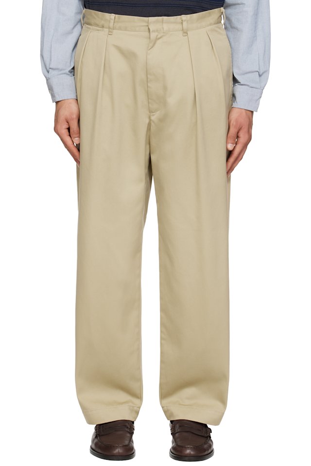 nanamica — Khaki Double Pleated Chino Trousers