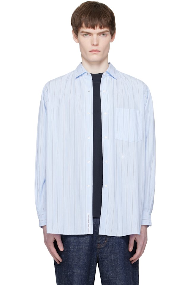 nanamica — Blue Regular Collar Stripe Wind Shirt