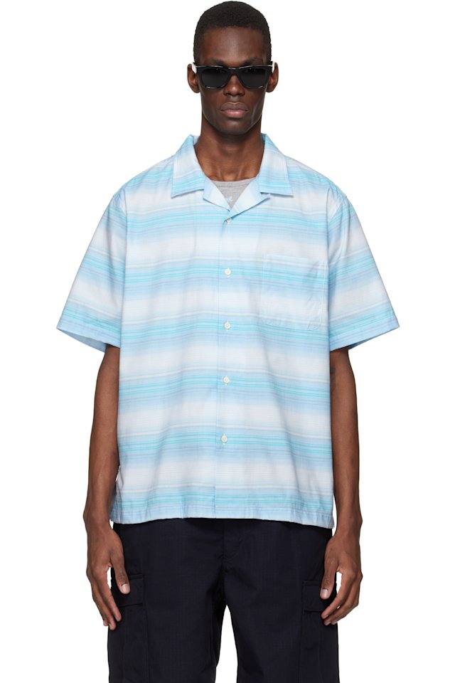 nanamica — Blue Open Collar Pique S/S Shirt