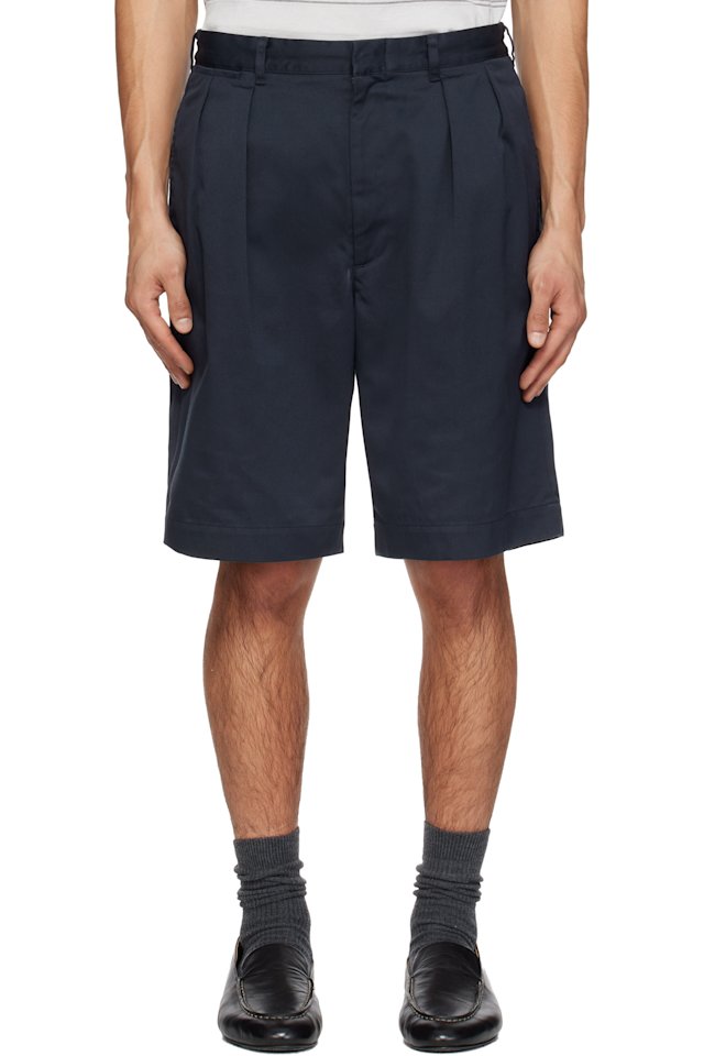 nanamica — Navy Double Pleated Chino Shorts