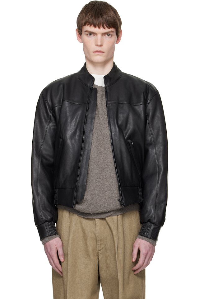 Sunflower — Black Leather Polo Biker Jacket