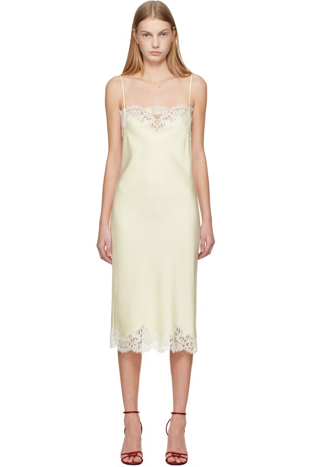 Stella McCartney — Off-White Sleeveless Lace Satin Midi Dress