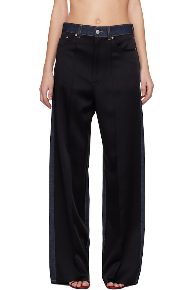 Stella McCartney — Navy & Black Wide-Leg Satin-Panel Jeans