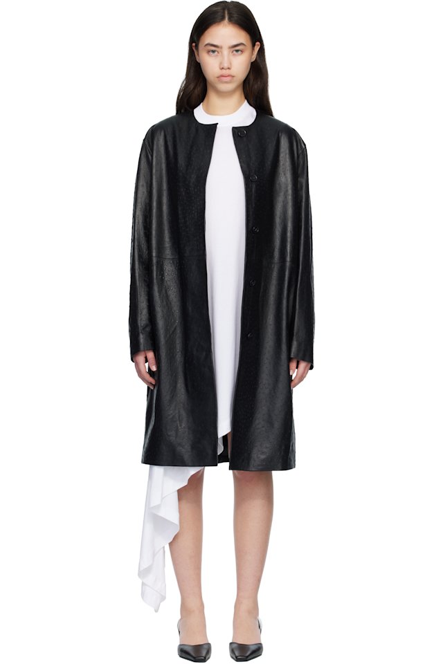 Loulou de Saison — Black YARI Ostrich-Effect Leather Coat
