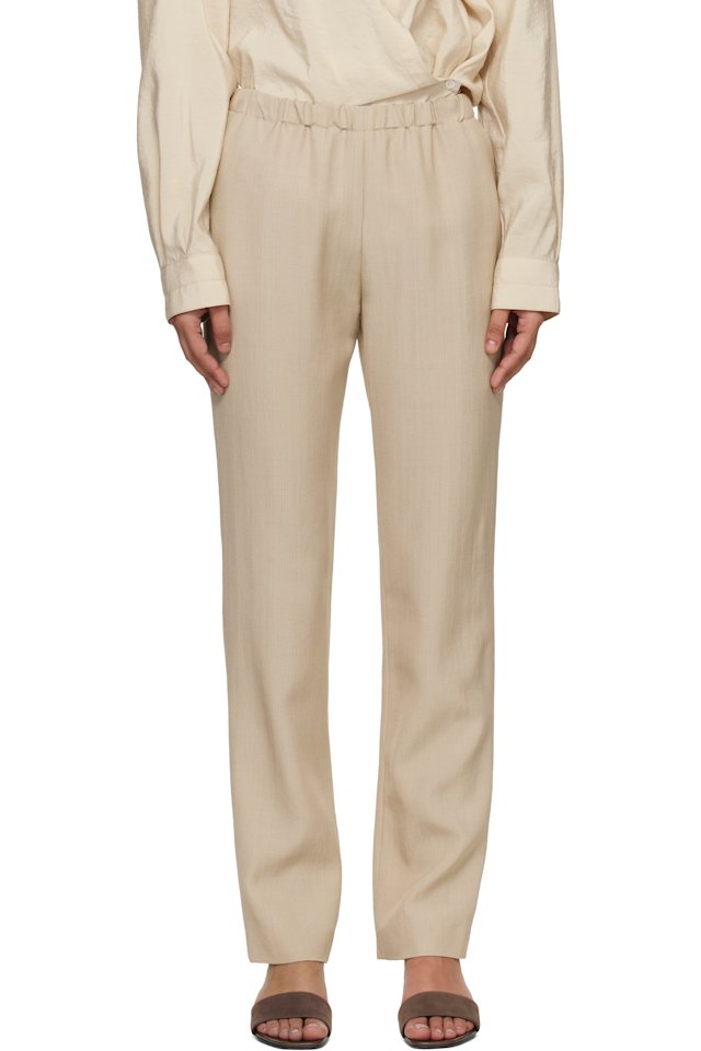 Loulou de Saison — Beige Scot Straight Leg Trousers