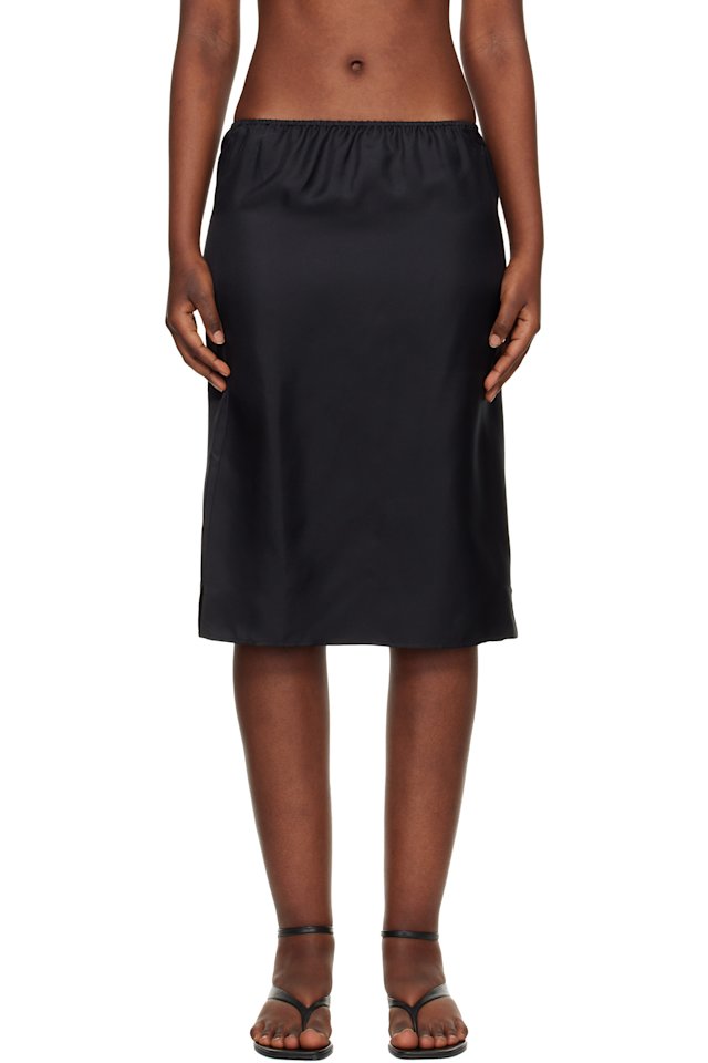 Loulou de Saison — Black Vasali Silk Twill Midi Skirt