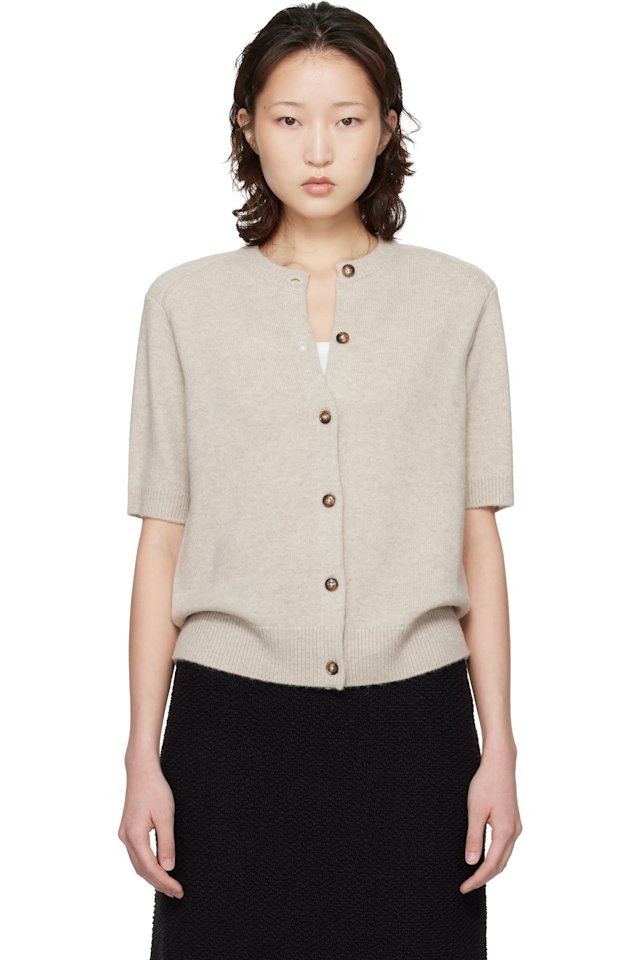 Loulou de Saison — Beige Jodi Short-Sleeve Cashmere Cardigan