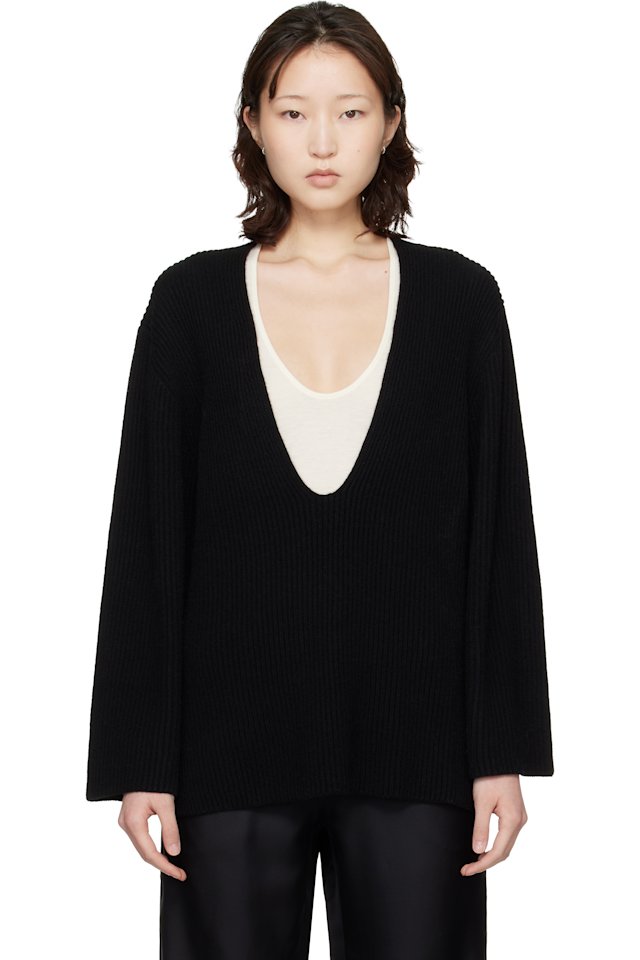 Loulou de Saison — Black Gabe U Neck Ribbed Cashmere Sweater