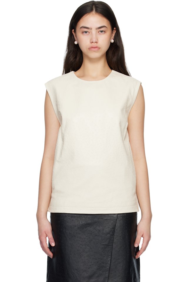 Loulou de Saison — Off-White FIZA Ostrich-Effect Leather Blouse