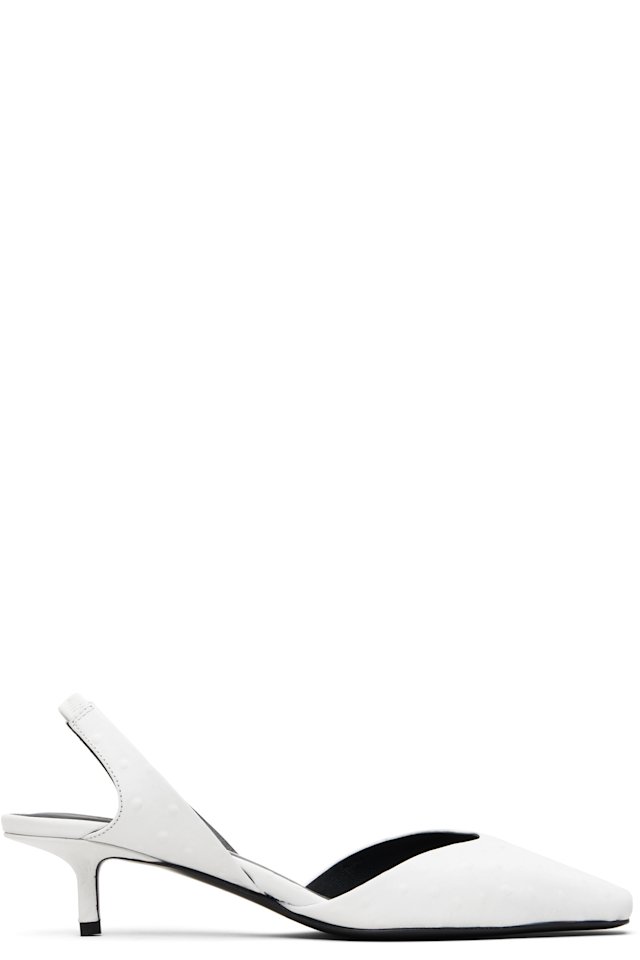 Loulou de Saison — White Sully Ostrich-Effect Leather Slingback Heels