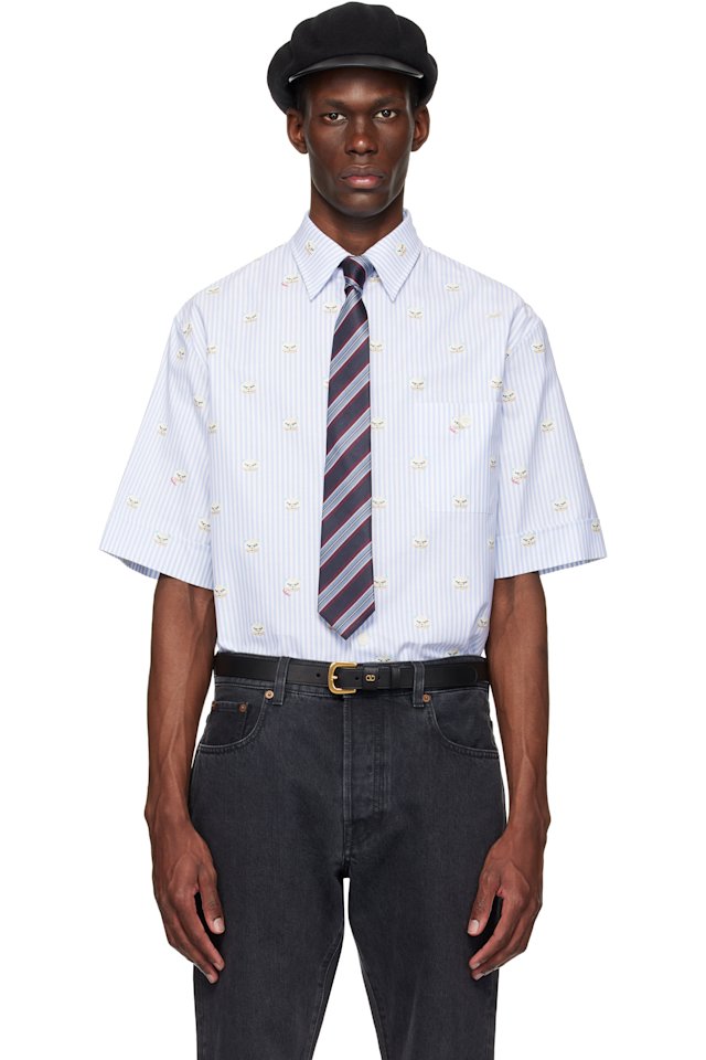 Valentino — Blue Cotton Oxford 'Le Chat De La Maison' Shirt