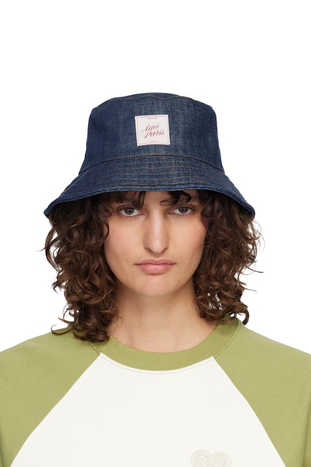 AMI Paris — Navy Topstitchings Denim Bucket Hat