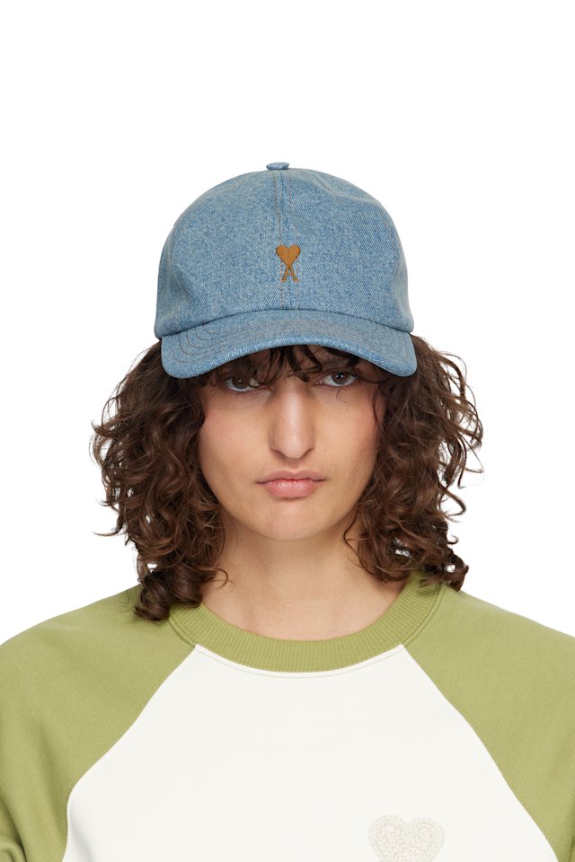 AMI Paris — Blue Denim Ami de Coeur Embroidery Cap