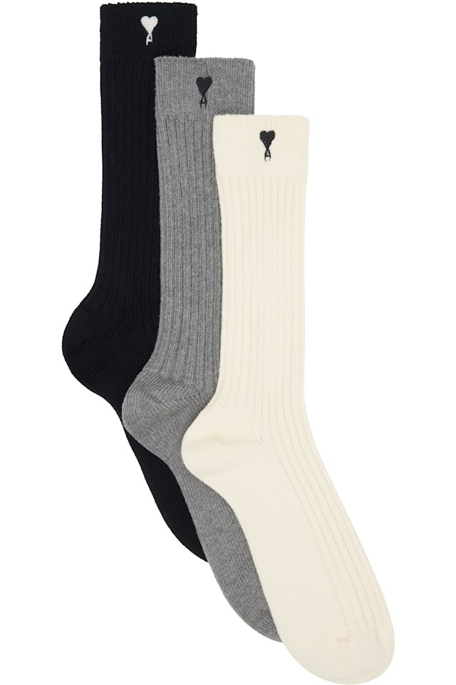 AMI Paris — Three-Pack Multicolor Ami De Coeur Socks