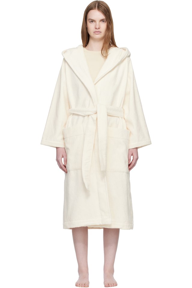 Tekla — Off-White Terry Hooded Bathrobe