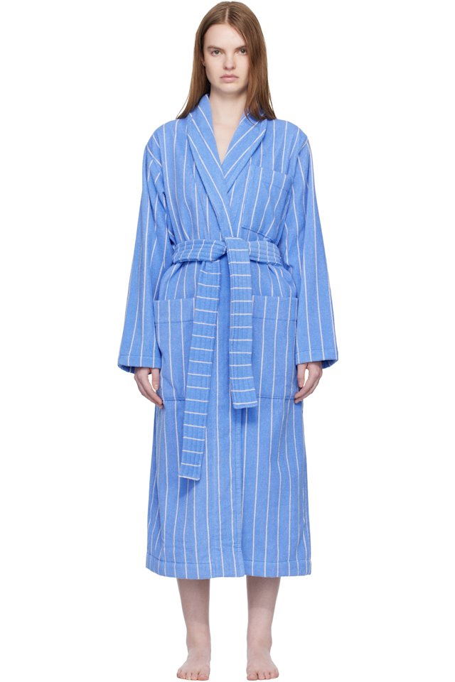 Tekla — Blue & White Terry Classic Bathrobe