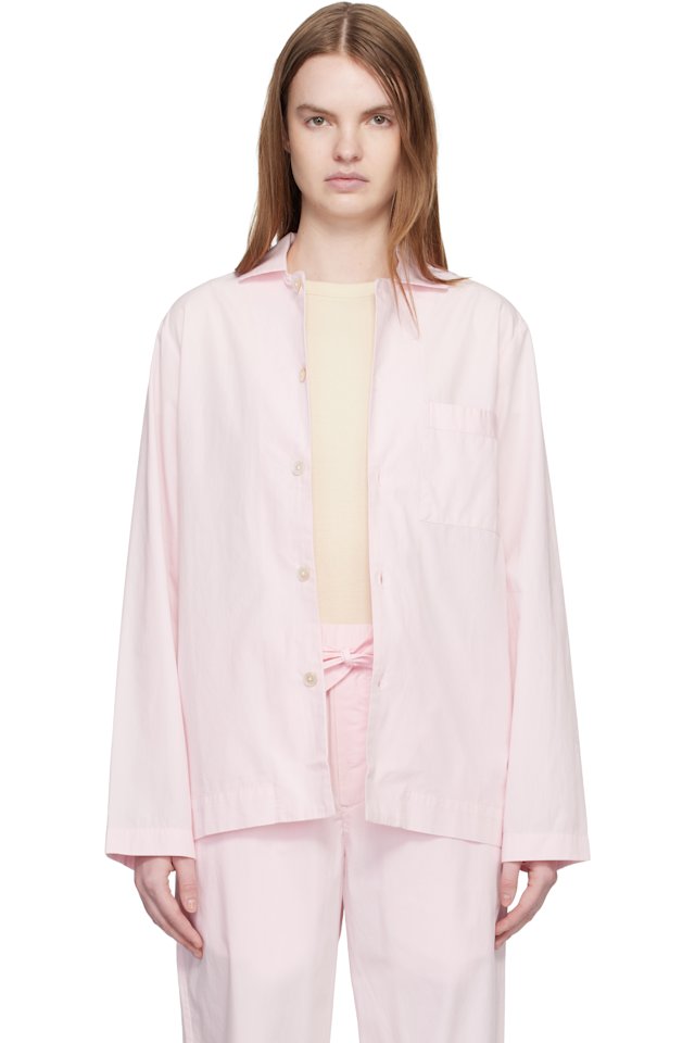 Tekla — Pink Poplin Long-Sleeved Pyjama Shirt