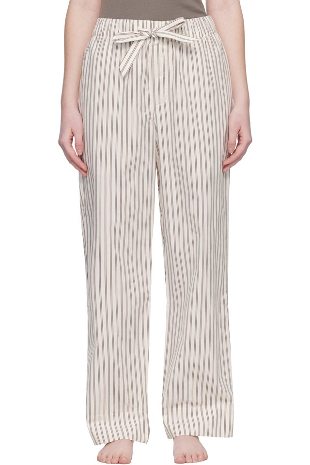 Tekla — Off-White & Brown Poplin Pyjama Pants