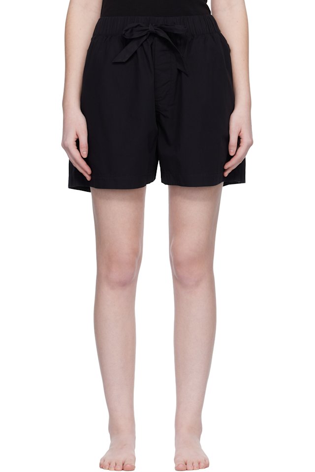 Tekla — Black Poplin Pyjama Shorts
