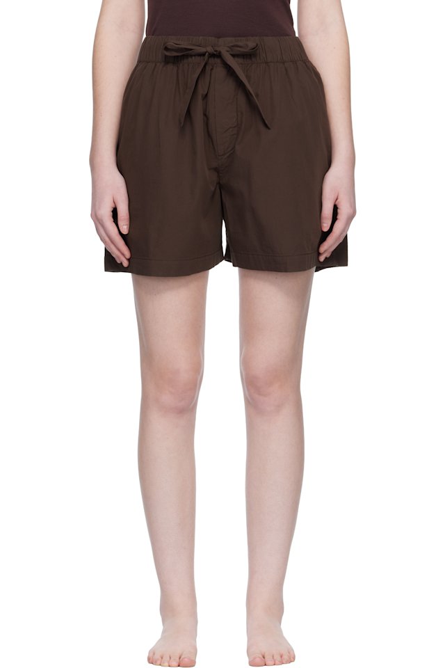 Tekla — Brown Poplin Pyjama Shorts
