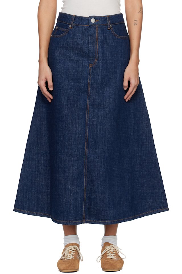 AMI Paris — Blue Cotton Denim Maxi Skirt