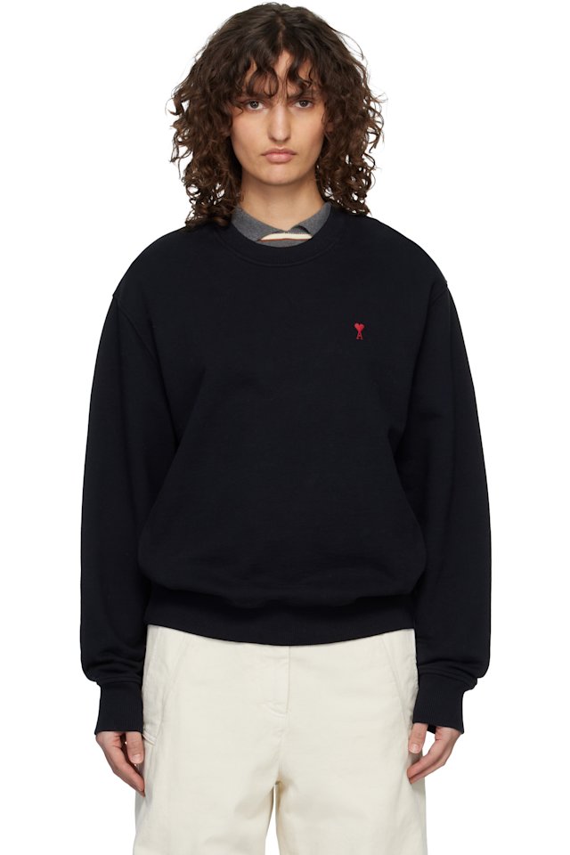 AMI Paris — Black Cotton Ami de Coeur Sweatshirt