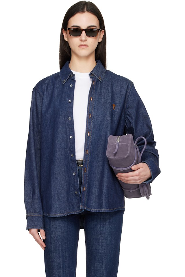AMI Paris — Blue Denim Cotton Ami de Coeur Shirt