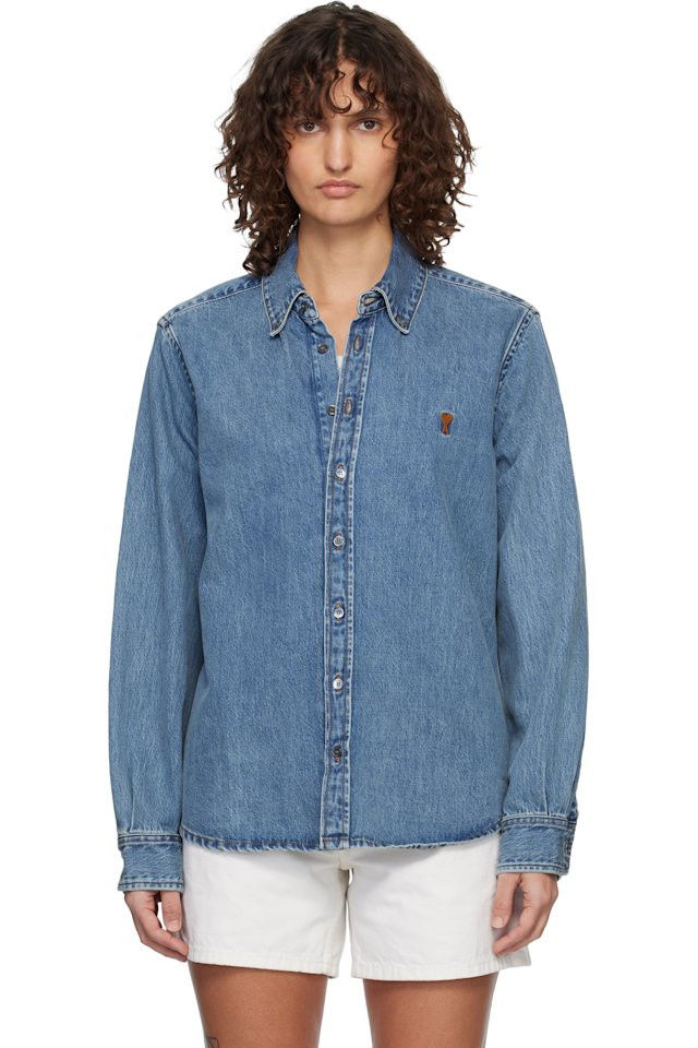 AMI Paris — Blue Cotton Ami de Coeur Denim Shirt