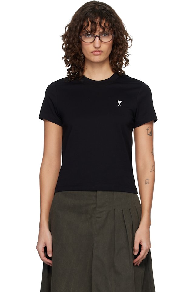 AMI Paris — Black Ami de Coeur Cropped T-shirt